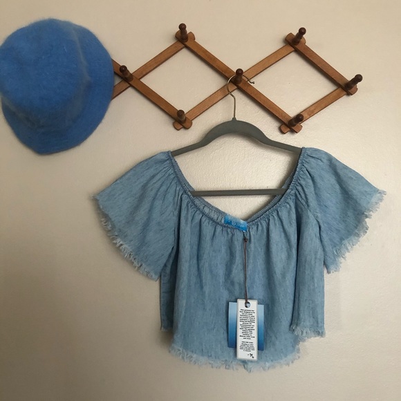 Show Me Your MuMu Off the Shoulder Chambray Top - Picture 3 of 10